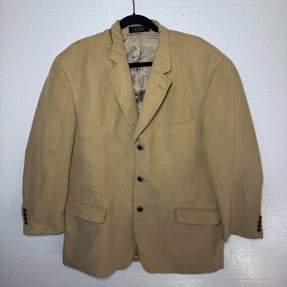 Andrew Fezza Mens Size 46 R Brown Suede 3 Button Front Blazer  Sport Coat Jacket - Picture 1 of 14